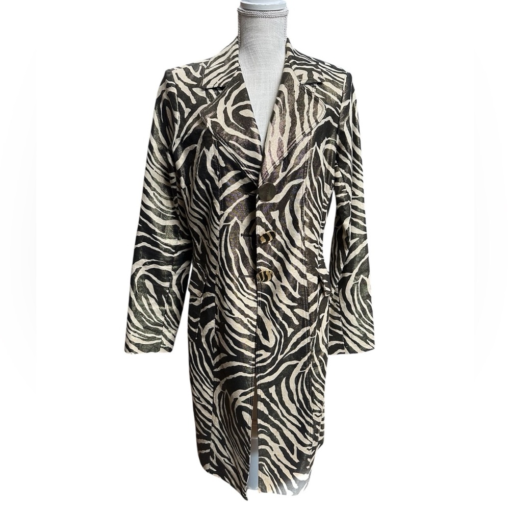 Beautiful Cache gold metallic zebra print long jacket sz LG pockets fully lined - Picture 3 of 13